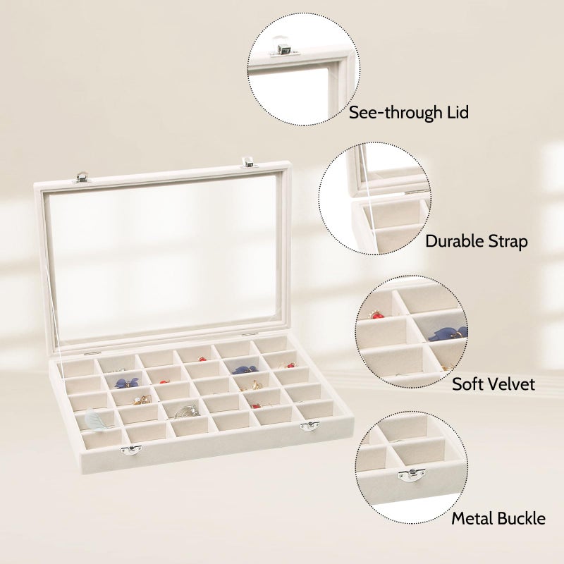 Stratalife Jewelry Organizer Stackable Earring Organizer Tray with Lid Jewelry Storage Tray for Earring Necklace Drawer Display Idea for Mom from Daughter (30 Grids) - Image 2